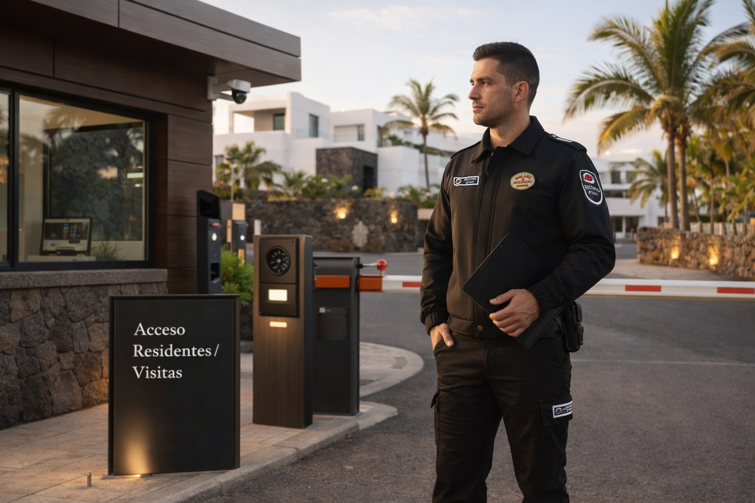 Profesional de seguridad de Record Seguridad vigilando unas instalaciones en Canarias